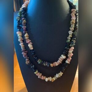 Multicolor Gemstone Chip Beaded Necklace Strand Statement Boho  Jewelry Long